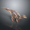 Dinosaur Model on Gray Background with Slender Body Long Tail Stripes Small Head Yellow Mouth