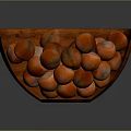 Natural Wooden Bowl Filled With Fresh Brown Chestnuts On Dark Surface
