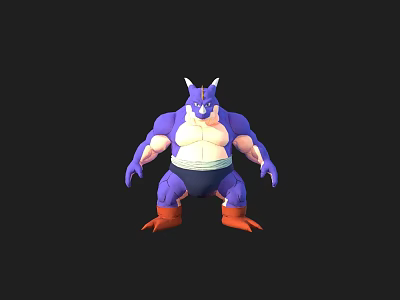 Muscular Purple Game and Movie Character With White Belly Horns And Orange Feet 3d model