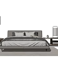 Modern Double Bed With Neutral Bedding Nightstand Table Lamp And Pendant Light In Light Bedroom