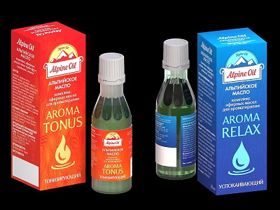 Alpine Oil Aroma Tonus And Aroma Relax Fragrance Oils Bottles With Boxes 3d model