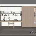 Study bookcase desk integrated 3d model
