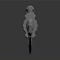 Ornate Decorative Sword With Black Blade And Metallic Hilt On Gray Reflective Surface