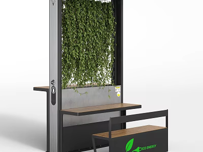 Modern Table And Chair Set With Green Plant Wall And Wooden Tabletop 3d model