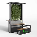 Modern Table And Chair Set With Green Plant Wall And Wooden Tabletop
