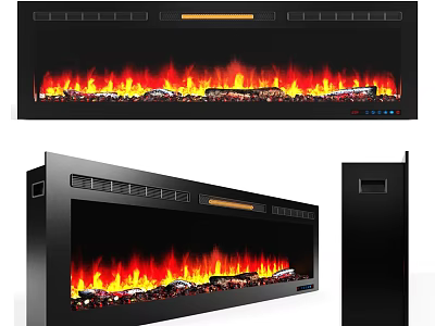 Slim Modern Electric Fireplace With Realistic Flame Effect And Black Wall Mounted Design 3d model