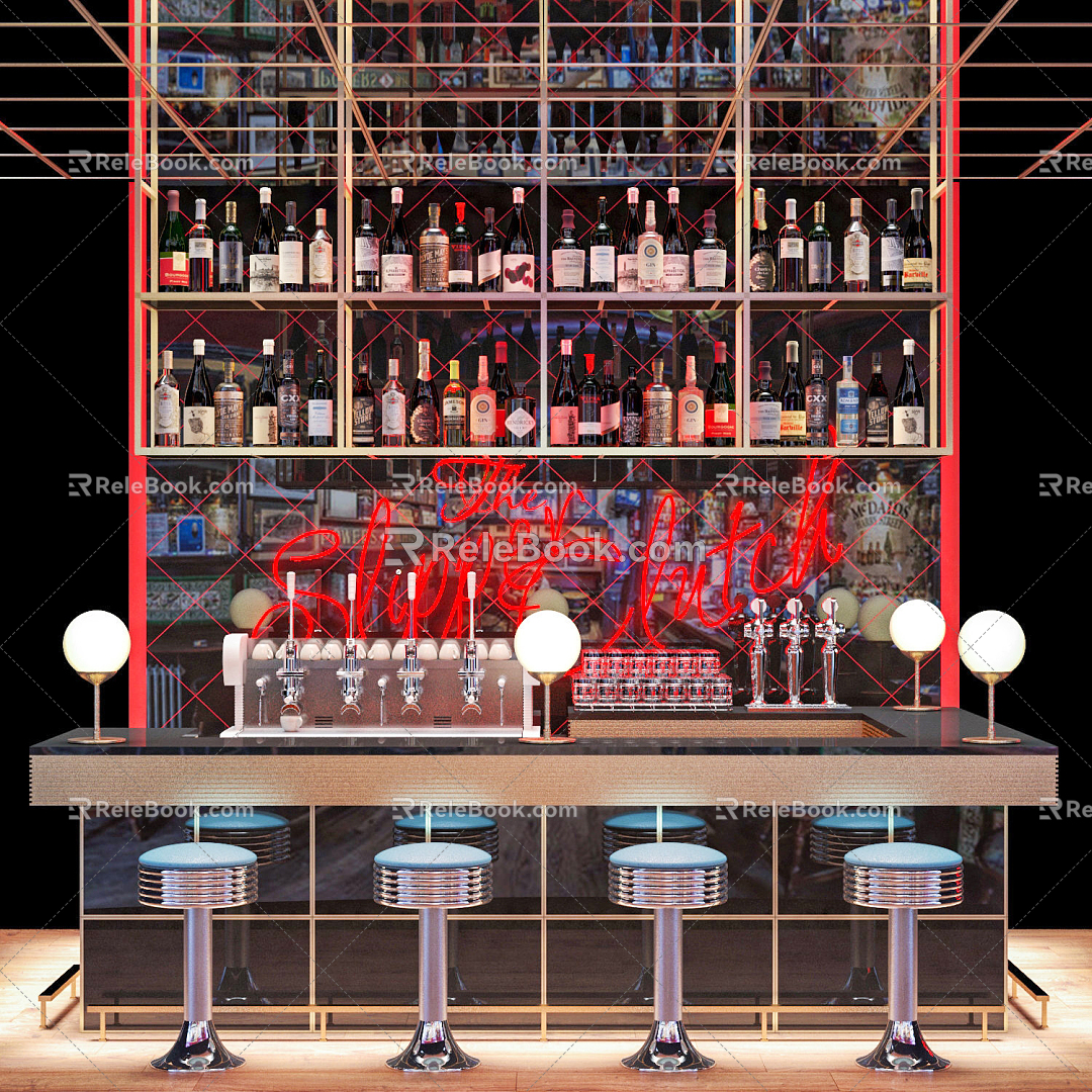 Modern Bar Bar Bar Front Desk Wine Bottle Wine Glass Wine Rack Constant Temperature Wine Cabinet High-end Wine Cabinet Wine Cabinet Refrigerated Wine Cabinet 3d model