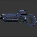 Blue Sci Fi Weapon With Glowing Circular Light And Metallic Texture