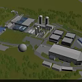 Industrial Factory Complex With Multiple Buildings Large Storage Tanks Green Trees And Roads