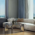 Modern Open Dining and Living Room Interior Design With Wooden Chairs And Glass Coffee Table