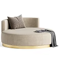 Beige Round Single Sofa With Gold Base Throw Pillows And Blanket 3d model