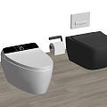Smart White Toilet With Digital Display And Black Wall Mounted Toilet With Accessories
