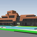 Modern Architectural Complex 3D Model with Water Bodies and Green Areas