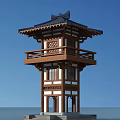 Ancient Pagoda With Traditional Roof Overhanging Eaves Wooden Structure Carved Window Lattice And Balcony Railings