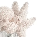 Elegant Luxurious Floral Arrangement in Silver Tassel Vase with White and Soft Pink Hydrangeas Roses