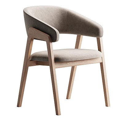 Modern Minimalist Dining Chair With Wooden Legs And Upholstered Seat Armrest 3d model