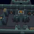 Green Dragon Guarding Ancient Stone Chamber With Skull And Glowing Eyed Creatures