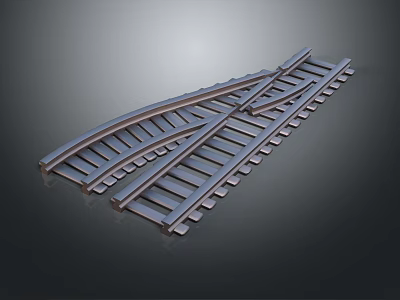 Detailed Railway Track Structure With Curved Rails And Intersection Design 3d model