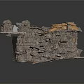 Industrial Cave Interior With Rock Walls Mechanical Wheel And Gravel Floor