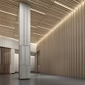 Modern Front Desk Reception Area With Wooden Walls Stone Columns And Lighting Design