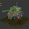 Green Military Tank Model With Number 424 Tracks And Brown Base