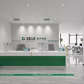 Modern Service Hall Interior With Green Counter Office Equipment And Waiting Seats