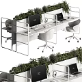 Modern Office Workspace With Ergonomic Desks Office Chairs Computers And Green Plant Partitions