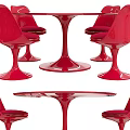 Modern White Dining Table and Chair Set with Round Top and Gold Cushions