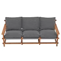 Gray Three Seat Leisure Chair With Wooden Frame And Gray Rough Wall Background