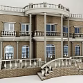 Elegant Detached Villa With Brick Exterior Arched Windows Balconies And White Railings