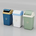 Public Facility Three Colorful Trash Bins With Blue White Green Colors And Smiley Logo