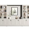 White Bookcase With Multiple Storage Spaces Decorative Items And Central Painting 3d model