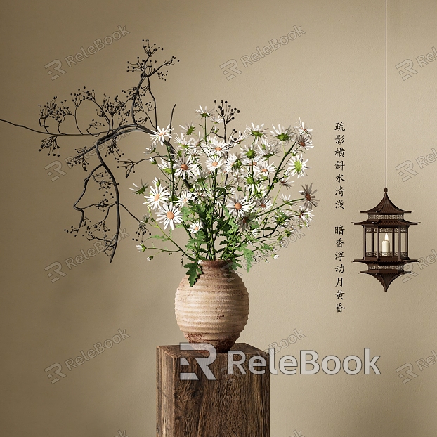 Quiet Pottery Pot Flower Art Flower Vase Flower Art Pottery Pot Ancient Architecture Chandelier model