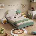 Cute Kids Bed with Cloud Tree Headboard Light Green White and Nightstand Lamp Rainbow Decor