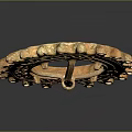 Golden Circular Lighting Fixture Set With Gear Like Design And Decorative Patterns