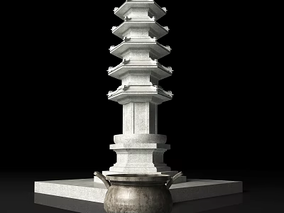 Traditional White Multi tiered Stone Pagoda With Base Platform And Bronze Urn 3d model