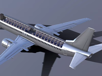 Passenger Airplane Exterior Design With Interior Seating Wings Engines And Fuselage 3d model