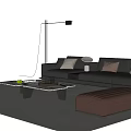 Modern Brown Leather Sofa And Glass Coffee Table Set With Cushions Ottoman Floor Lamp And Rug