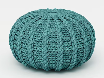 Teal Hand Knitted Round Pouf Ottoman For Living Room Decor 3d model