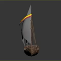Wooden Sailing Ship Model With White Sails And Red Yellow Striped Sail