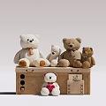 Multiple Sizes Teddy Bear Dolls On Wooden Box With Red Heart