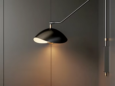 Modern Black Wall Lamp With Metal Arm And Warm Illumination Mounted On Dark Wall 3d model