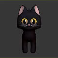 Cartoon Black Cat Standing with Big Yellow Eyes Pink Ears White Whiskers on Gray Background 3d model
