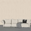 White Multi Seat Sofa With Armrests Plaid Blanket And Cushions In Beige Room
