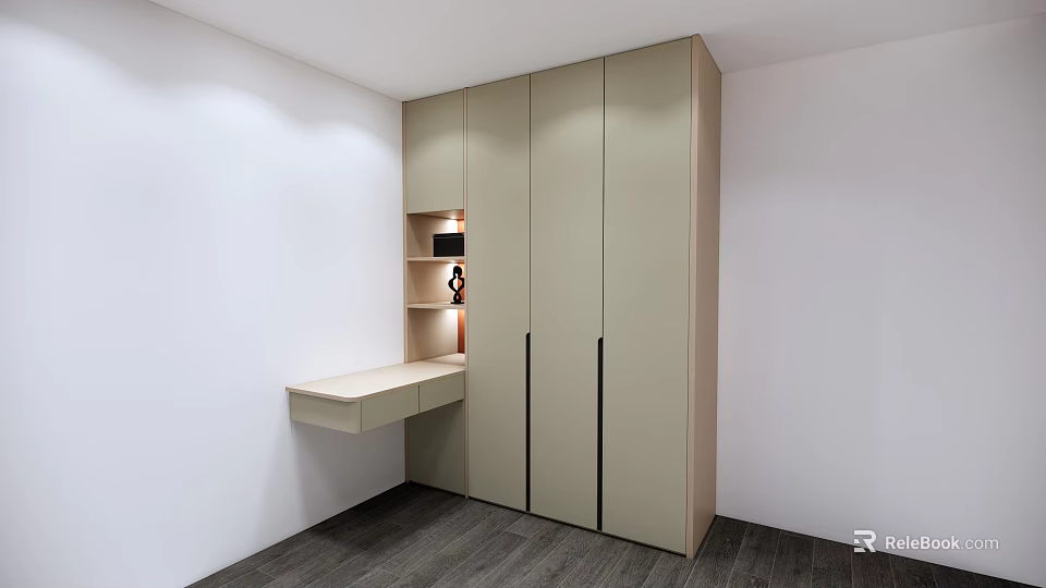Modern Light Colored Wardrobe Interior With Open Niche And Small Countertop 3d model