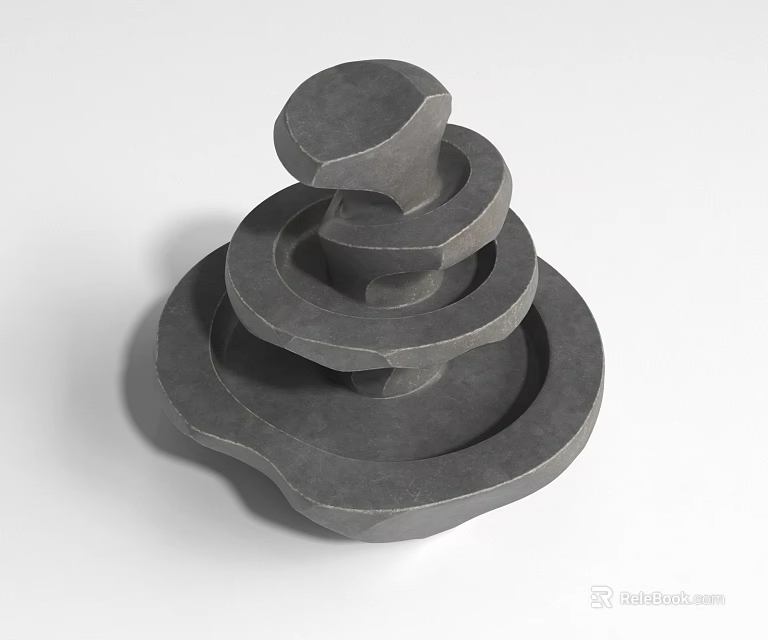 Modern Minimalist Water Fountain With Multi Tiered Circular Gray Stone Design 3d model 