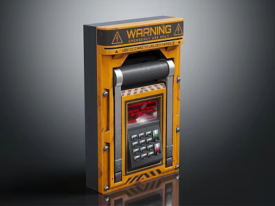 Yellow Industrial Warning Control Panel With Digital Screen And Numeric Keypad 3d model