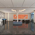 Modern Service Hall Interior With Reception Desk And Marble Floor Seating Area
