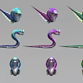 Colorful Mythical Snake Creature Character Designs With Various Color And Winged Details