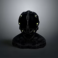 Protective Black Tactical Weapon Helmet With Yellow Lights On Display Stand 3d model